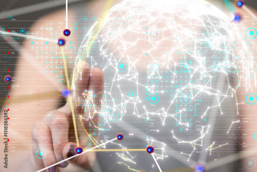 Aufkleber neural network 3d illustration. big data and cybersecurity