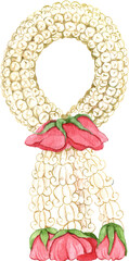 Hand-drawn Traditional Thai Flower Garland Watercolor