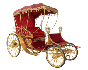 Luxurious Red and Gold Royal Carriage with Canopy on Transparent Background