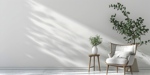 table and chairs in a restaurant  A white chair with a plant on the side
