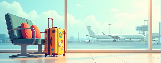 A lone suitcase sits patiently beside a chair, awaiting its owner's return from a journey of exploration and adventure. 