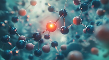 Abstract concept of drug targeting, showing a complex web of interconnected molecules with a central glowing target symbolizing disease pathways being disrupted by a therapeutic agent.