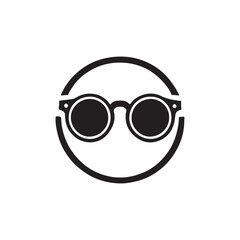 Modern Minimalist Black Round Sunglasses Icon - Vector Silhouette