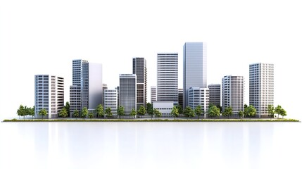 Modern city skyline isolated on white background. png