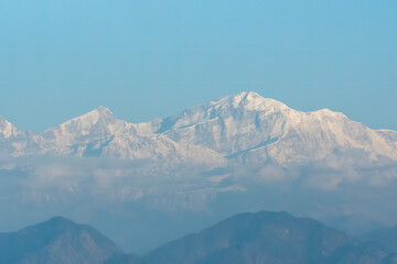 A beautiful view of Garhwal mountain range during the sunset from the outskirts of Chopta, Uttarakhand