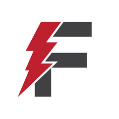 Letter F For Electric Logo Combination With Lightning Thunder Bolt Icon. Power Logo Design