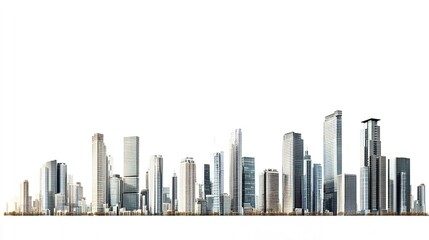 Modern city skyline isolated on white background. png