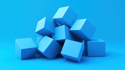 Obraz premium Pile of light blue cubes on a blue background.