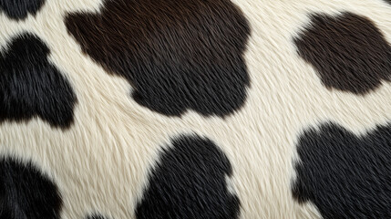 Close-up of cowhide fur with black spots on a white background showcasing natural texture