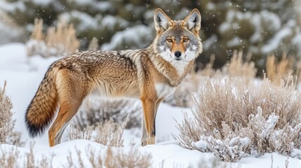 Obraz premium Coyote Standing in Snowy Winter Landscape