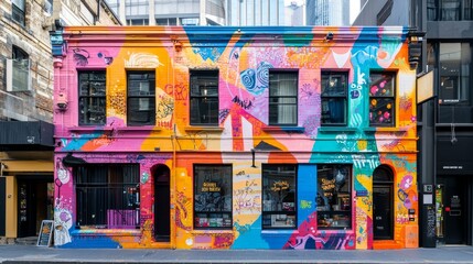 Fototapeta premium Vibrant Street Art Mural on City Building in Urban Environment