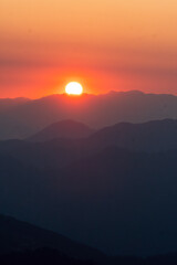 A beautiful view of Garhwal mountain range during the sunset from the outskirts of Chopta, Uttarakhand