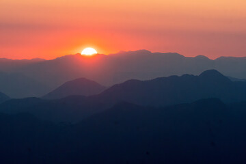 A beautiful view of Garhwal mountain range during the sunset from the outskirts of Chopta, Uttarakhand