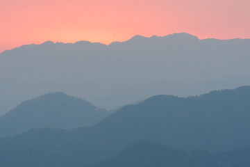 A beautiful view of Garhwal mountain range during the sunset from the outskirts of Chopta, Uttarakhand