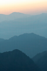 A beautiful view of Garhwal mountain range during the sunset from the outskirts of Chopta, Uttarakhand