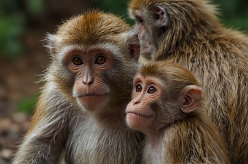 Fototapeta premium Mother Monkey Hugging Her Baby