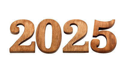 2025 Happy New Year 3d wooden number isolated