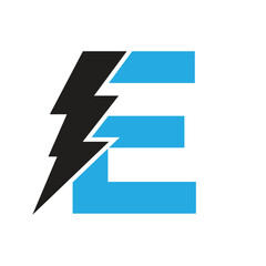 Letter E For Electric Logo Combination With Lightning Thunder Bolt Icon. Power Logo Design