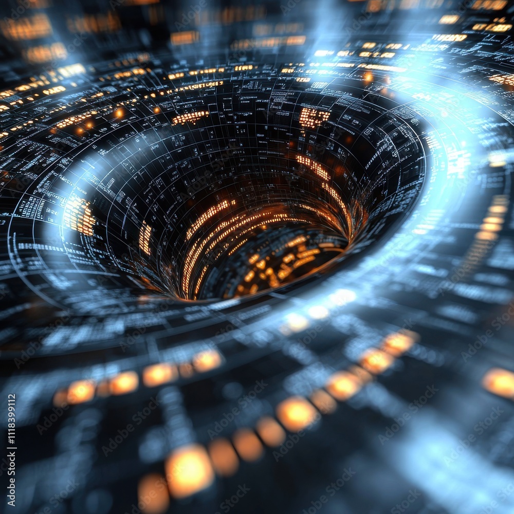 Poster exploring digital vortex simulation virtual reality lab 3d graphics futuristic environment abstract 