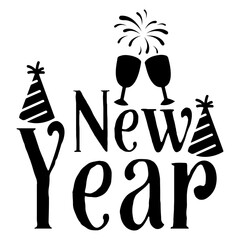 New Year 2025 typography clip art design for T-shirts and apparel, Happy New Year art on plain white background for shirt, hoodie, sweatshirt, card, tag, mug, icon, poster or badge