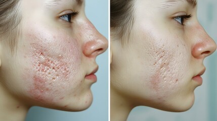 Obraz premium Before & After Acne Scar Treatment. See the dramatic improvement in skin texture and tone.