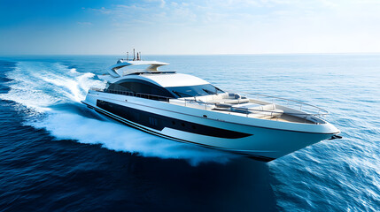 Dynamic speedboat motorboat luxury, majestic yacht ocean sea, exhilarating water aerial view bird...