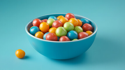 Playful chewing gum pile, inviting bowl candy bubblegum, enticing yummy flavor snack freshness, colorful sweet delicious, minty vibrant treats.