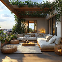 Cozy rooftop terrace with plants