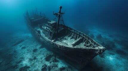 Fototapeta premium Sunken Shipwreck in the Deep Ocean