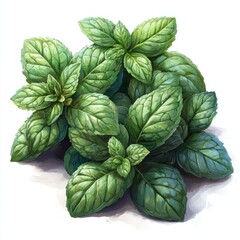 A vibrant cluster of fresh mint leaves, showcasing their lush green color and texture.
