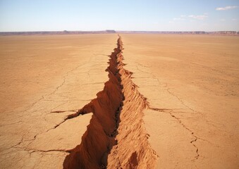 Visible fault line shows significant surface rupture and terrain changes from an earthquake event