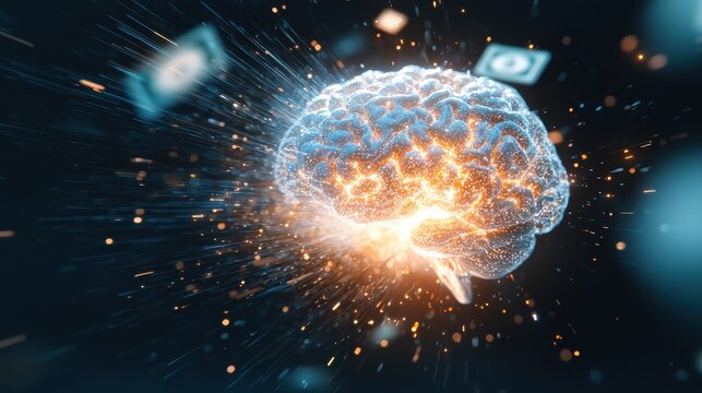 Explosive brain activity visualization digital concept art technology abstract environment close-up viewpoint neural dynamics