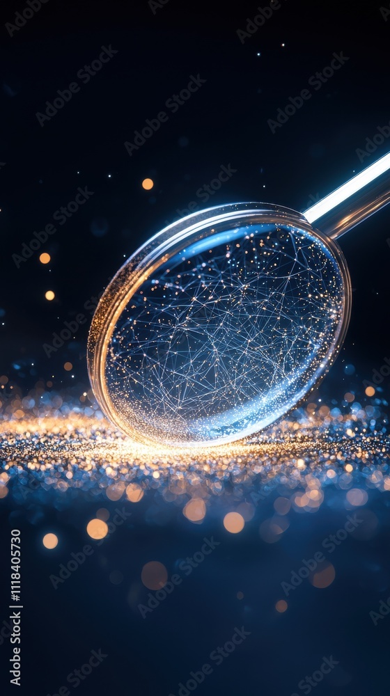 Poster captivating macro of a microscope lens with glowing particles science lab abstract conceptual visual