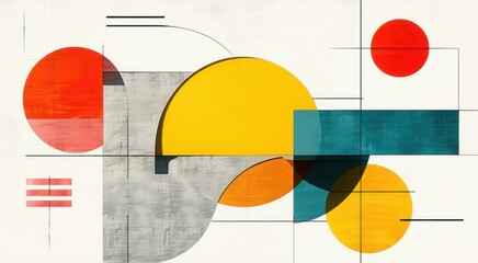 Brightly colored abstract painting of circles and lines on a white wall