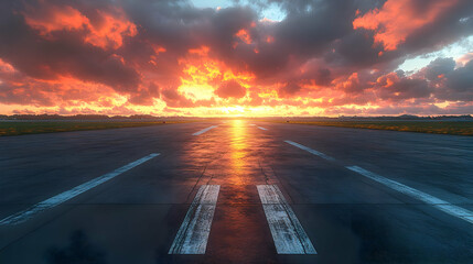 Fototapeta premium Runway at Sunset with Dramatic Sky - Realistic Image