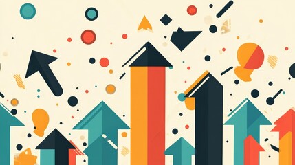rising arrow graphic flat design top view digital marketing theme cartoon drawing Complementary Color Scheme 