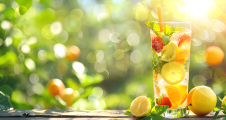 Quenching summer thirst vibrant fruity drinks on ice a refreshing blend of citrus tropical flavors and coolness for a perfect summer chillout deliciously tempting and visually appealing
