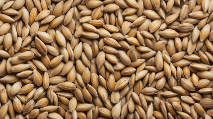 Fototapeta premium Close-up of golden oat grains with natural textures and detailed arrangement