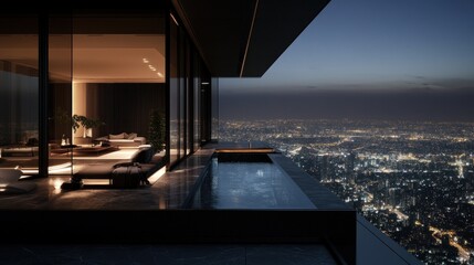 Fototapeta premium Modern Penthouse Apartment Night View Cityscape