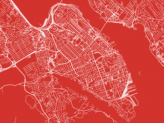 Christmas Map of Halifax Center Nova Scotia, Canada in Snowy White on Festive Red Background.