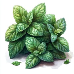 A vibrant illustration of fresh mint leaves, showcasing their texture and color.