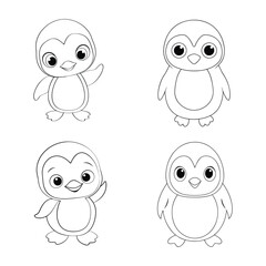 Cute penguin collections lineart Coloring Page for Kids.