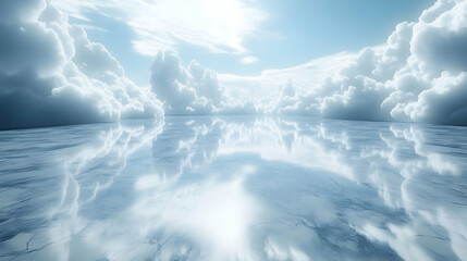 Fototapeta premium White Clouds and Blue Sky Reflected in Water - 3d Background