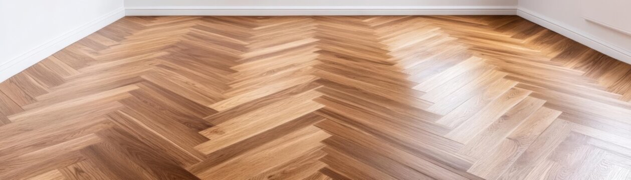 Walnut parquet flooring in chevron pattern, timeless elegance