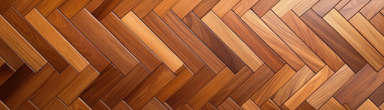 Walnut parquet flooring in herringbone pattern, elegant and classic interior