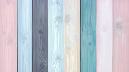 Pastel-colored wooden planks with natural grain texture in vertical alignment. Flat lay background