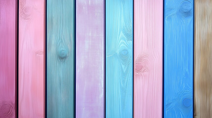 Fototapeta premium Pastel-colored wooden planks with natural grain texture in vertical alignment. Flat lay background