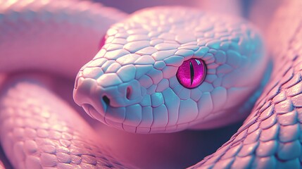 Pink snake with ruby eyes showing its scales