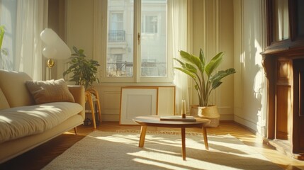 Sunlit Living Room With Plants And Modern Furniture