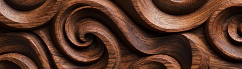 Walnut texture carved into spiral patterns, intricate and artistic woodwork